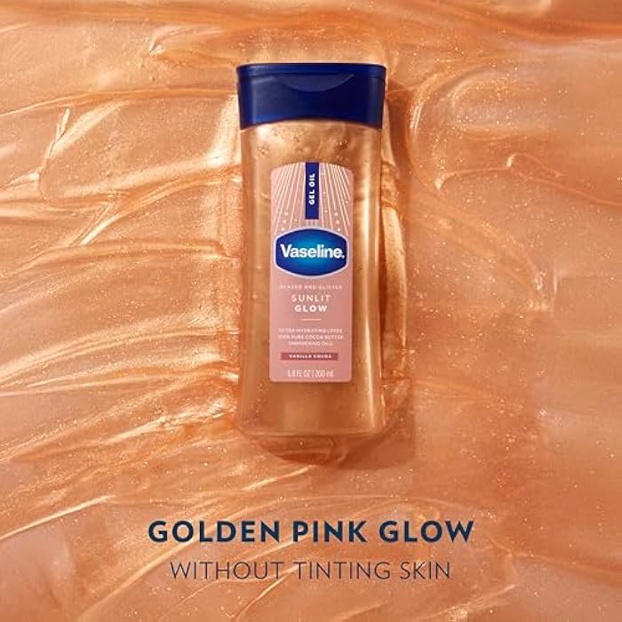 Vaseline Glazed and Glisten Sunlit Glow Body Gel Oil Vanilla Cocoa Shimmering with Ultra-Hydrating Lipids and 100% Pure Cocoa Butter, 6.8 Oz - Image 3